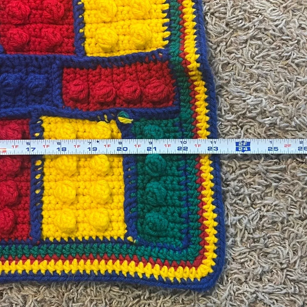 Handmade Crochet Building Block Baby Blanket Primary Colors Bobble Stitch Throw